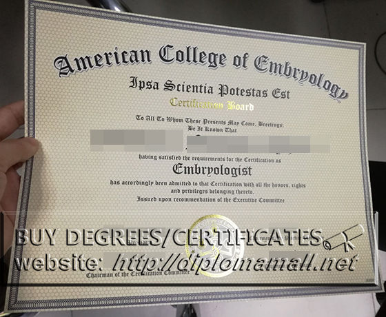 buy American College of Embryology certificate, fake diploma