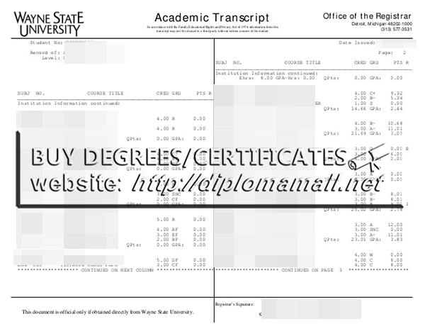 Make Wayne State University academic transcript, WSU diploma