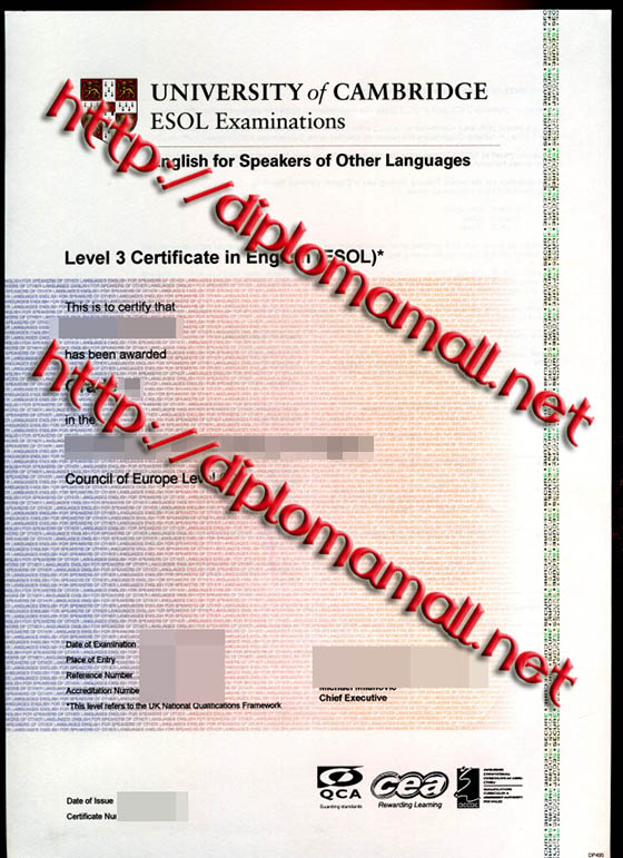 University of Cambridge ESOL lever certificate