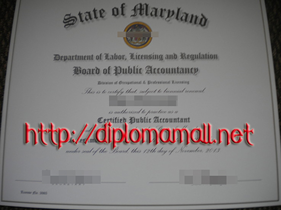 State of Maryland CPA   diploma