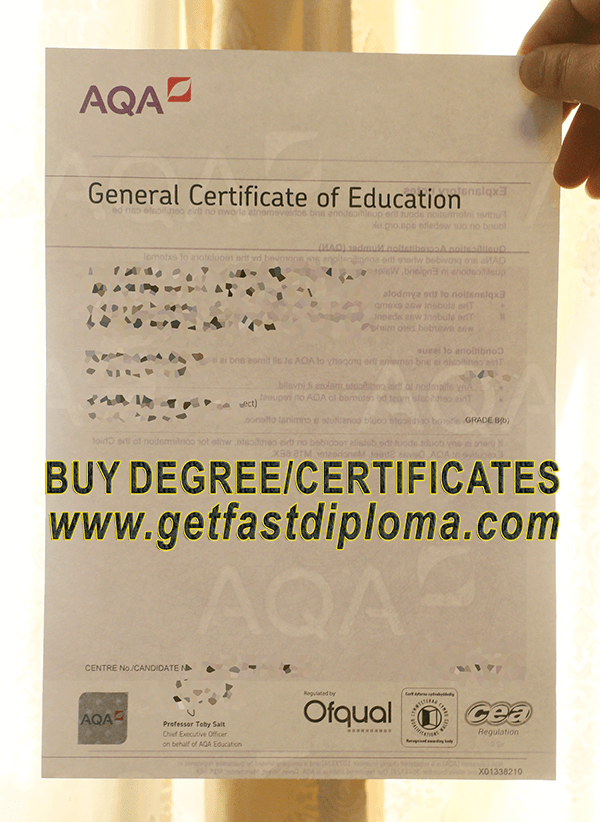 AQA GCE Certificate sample