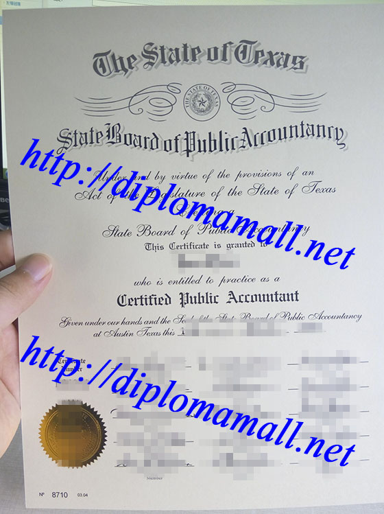 Texas certified public accountant (CPA) certificate