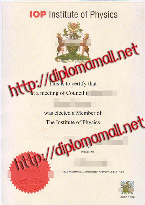IOP Institute of Physcis certificate